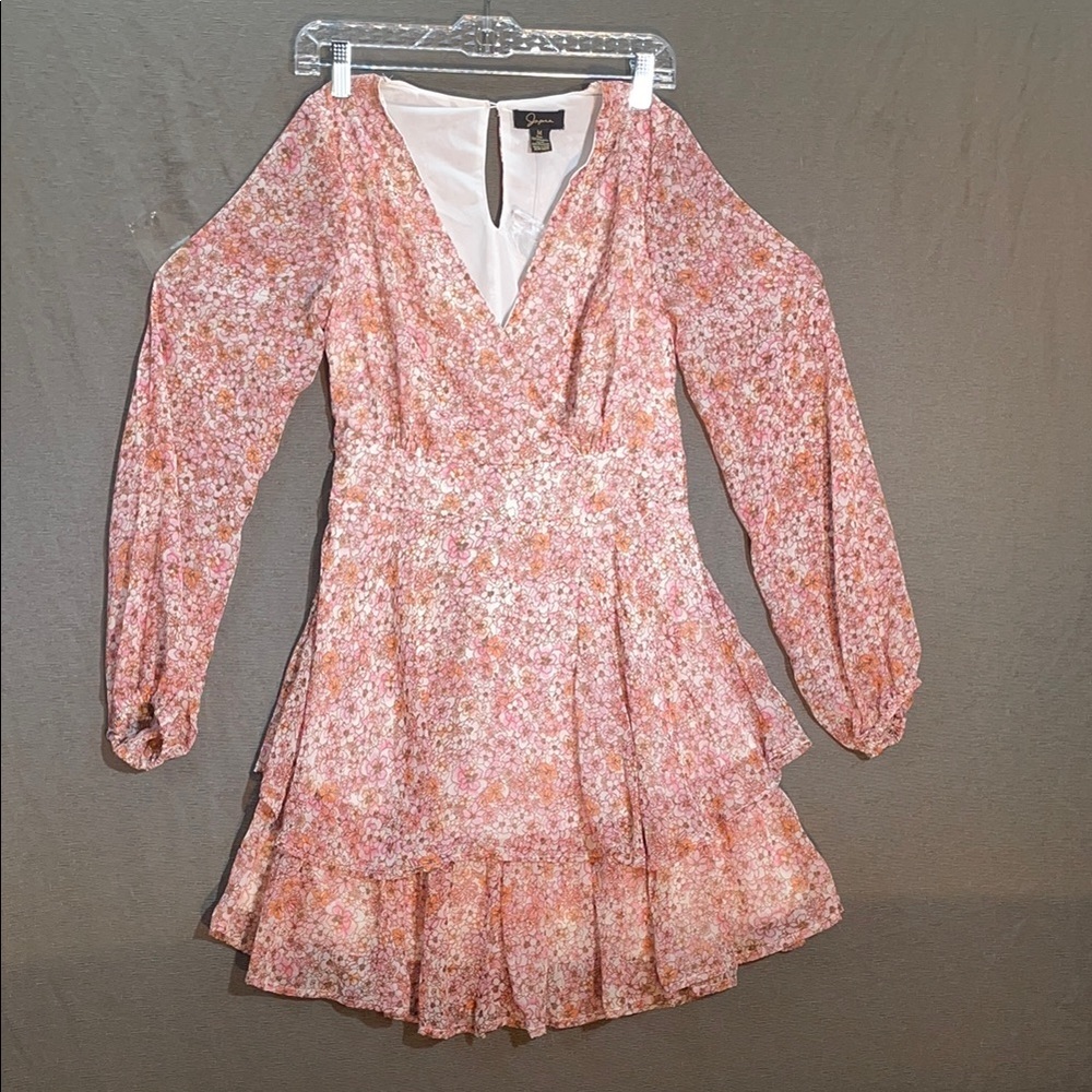 Japna Pink Ruffled Tiered Cold Shoulder Dress